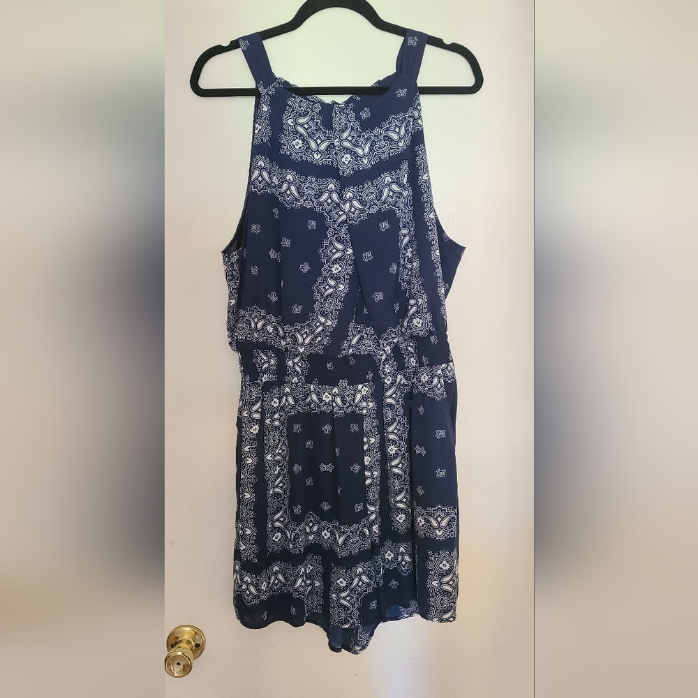 Navy paisley bandana print romper